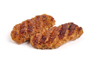 Baked minced meat rolls, isolated on white background. High resolution image.