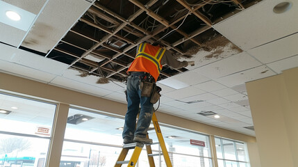 Electricians testing ceiling fixtures.