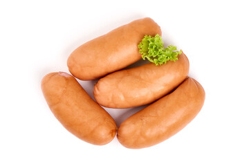 Pork boiled sausages, isolated on white background.