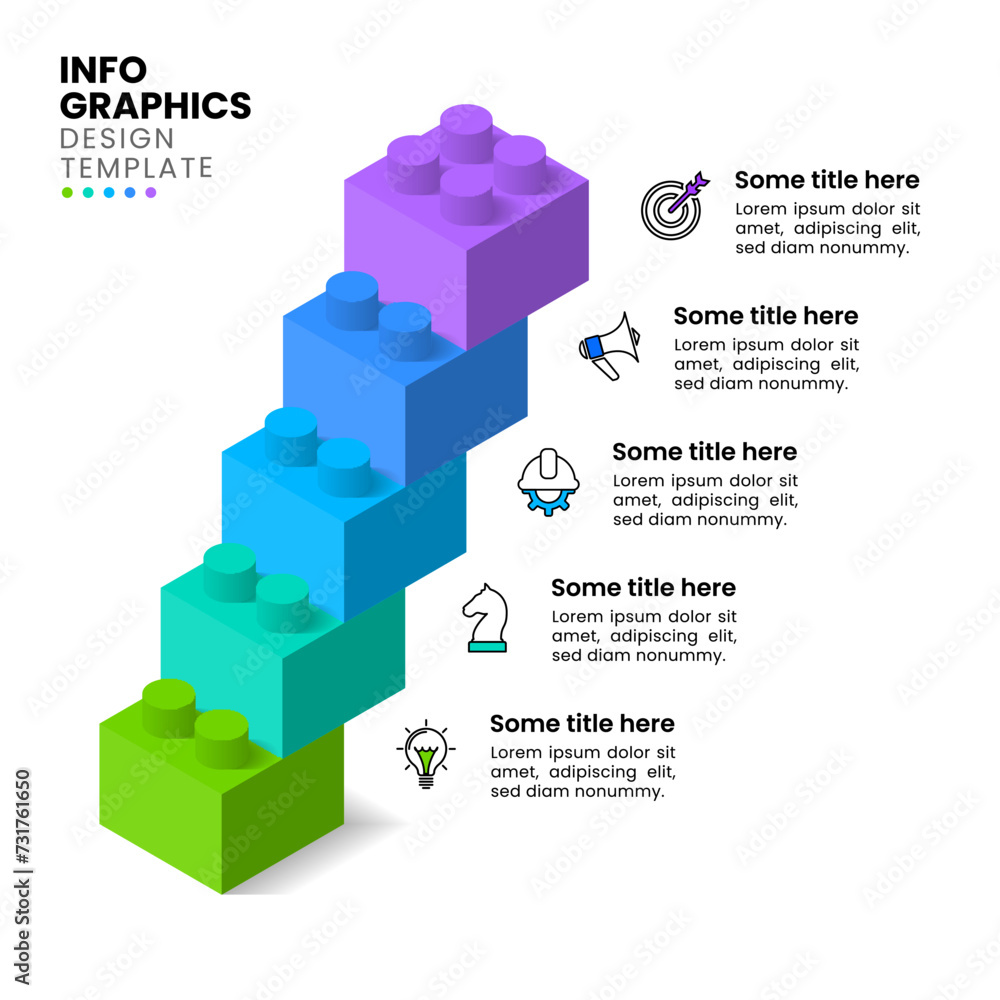 Fototapete infographic template. a staircase with building blocks and 5 steps