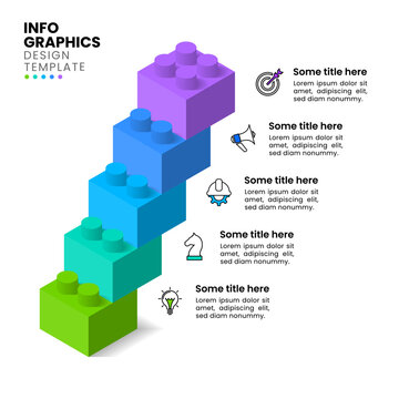 Infographic template. A staircase with building blocks and 5 steps