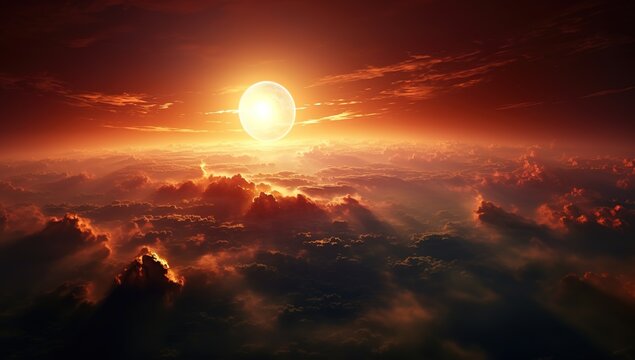 The sun sets over the earth, the ball of life wakes up and paints the sky with its radiant light
