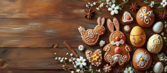 Children create Easter gingerbread cutouts in the shapes of a hare, egg, and chicken during the vibrant holiday.