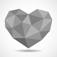 Gray heart made of geometric shapes isolated on white background. Heart icon for valentine's day