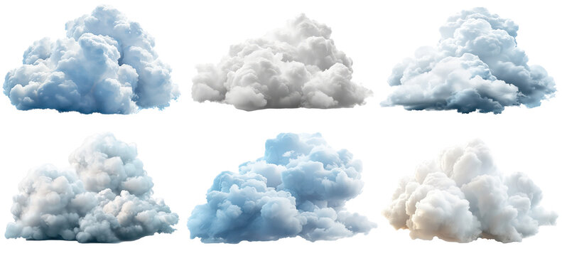 Set of realistic cloud, isolated on transparent background