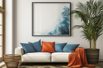 Mockup frame in a mid-century modern home office interior