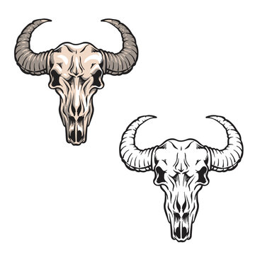bull skull vector illustrations. Simple Design Outline Style. You can give color you like. drawing with line-art on white backgrounds