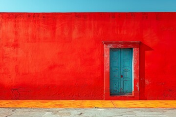 red wall with door