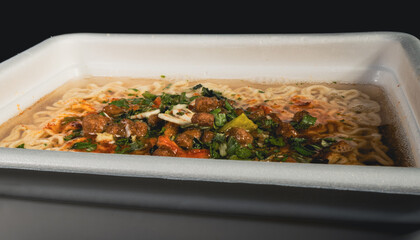 Instant noodles with spices, close-up. Fast food