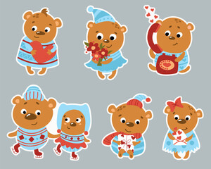 A set of teddy bear stickers - Valentine's. 