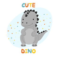 Set of cute dinosaurs. Vector illustration in modern style. Kawaii. Hand drawn.