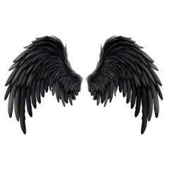 Fototapeta premium Realistic angel demon black wings on white background