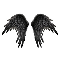 Realistic angel demon black wings on white background