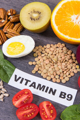 Products and ingredients containing natural vitamin B9, minerals and fiber. Healthy eating