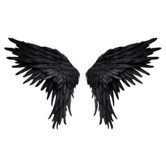 Realistic angel demon black wings on white background