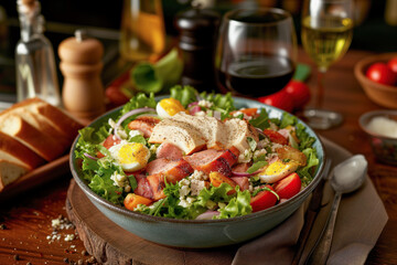 Gourmet cobb salad with bacon and eggs