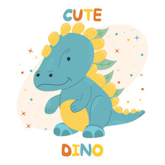 Set of cute dinosaurs. Vector illustration in modern style. Kawaii. Hand drawn.