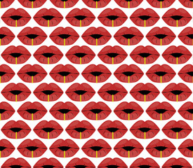 Lips with piercing. Seamless pattern.