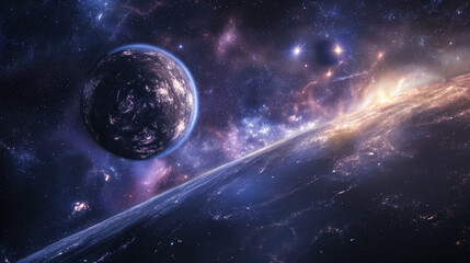 Obraz premium deep space, focusing on the ethereal dance of cosmic gases, nebulae, and distant galaxies, bathed in the soft glow of distant stars