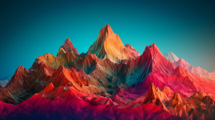 A vividly colored mountain range set against a backdrop of a clear blue sky - obrazy, fototapety, plakaty