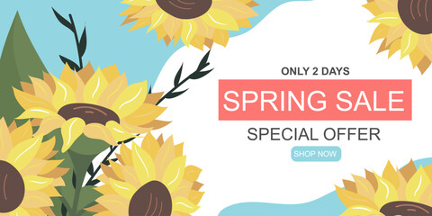 Spring Sale. Spring blooming flowers. Card. Banner