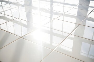 bright sunlight reflecting off of pristine white floor tiles