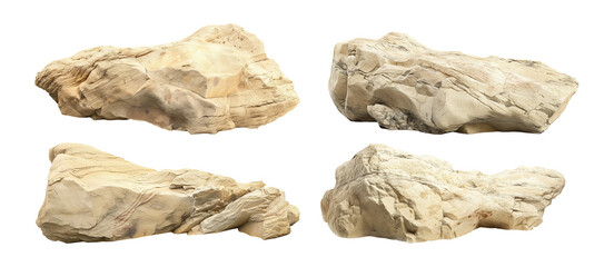 Collection set of beige rocks isolated on transparent or white background, png