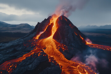 Volcano erupting  lava