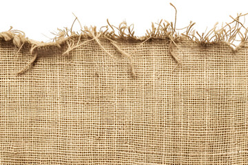 Burlap texture. A piece of torn burlap on transparent background