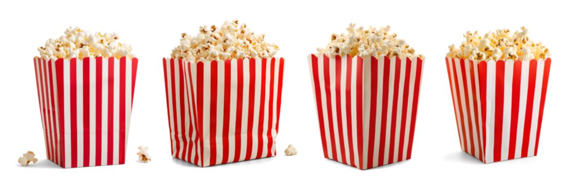 Collection set of popcorn buckets isolated on transparent or white background, png
