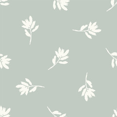 Fototapeta na wymiar Modern botanical minimal wildflower vector pattern. Summer gender neutral pressed flower silhouette background. Simple nature floral paper cut out wallpaper for wedding, hedgerow decor repeat tile.