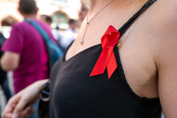 A girl with an AIDS ribbon - 731769202