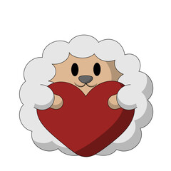 Cute cartoon sheep with heart in color
