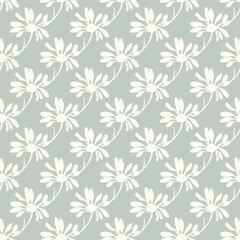 Modern botanical minimal wildflower vector pattern. Summer gender neutral pressed flower silhouette background. Simple nature floral paper cut out wallpaper for wedding, hedgerow decor repeat tile.