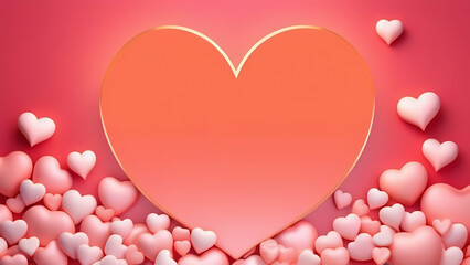 Valentine hearts background. Valentine's Day themed image in the shape of a heart with empty space, in pink and peach tones.  Postcard and background format for your ideas