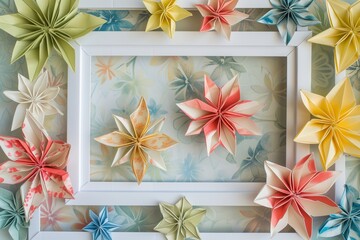 origami floral patterns arranged in a frame for wall art