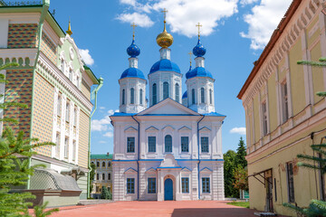 Fototapeta na wymiar View of the ancient Cathedral of the Kazan Icon of the Mother of God on a sunny June day. Kazan Monastery. Tambov, Russia