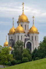 Fototapeta na wymiar Church of All Saints on Mamayev Kurgan on a cloudy June morning. Volgograd