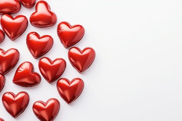 Fototapeta premium Love and Valentine's day background, heart shape balloons on white background with copy space, Mother's day, Women's Day and love concept
