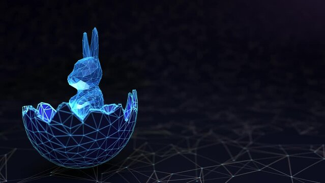 Digital Easter background featuring a plexus rabbit in an egg, perfect for IT and high-tech industry Easter themes.