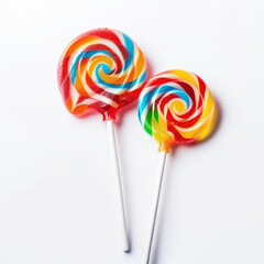 two colorful lollipops on a white background ai generative