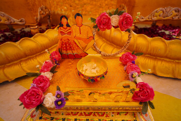 Fototapeta premium A decorated stage for Haldi ceremony