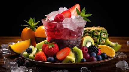 Tropical and refreshing Mexican frutales - a mix of fruits with ice syrup.