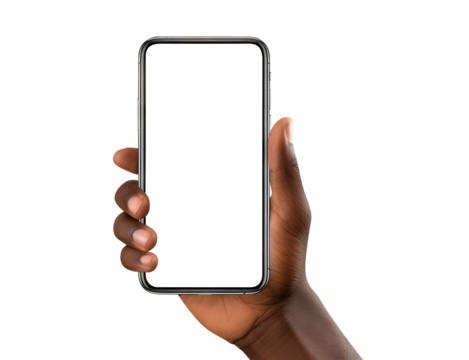 A mobile phone in the hand of an African American man, cut out - Powered by Adobe