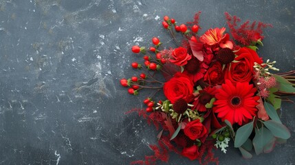 red flowers on a black background with space for text. - Powered by Adobe