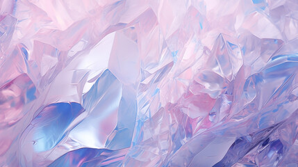 Kryształowe tło w odcieniach fioletu, różowego i niebieskiego. Kawałki szkła odbijające światło