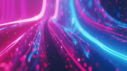 Abstract Neon Light Waves on Digital Landscape