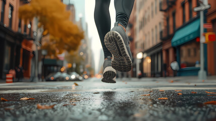 Morning Jog in the City With Running Shoes
