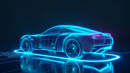 Naklejka premium Futuristic Hologram Car Display in a High-Tech Laboratory