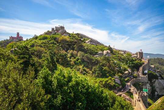 Castle of the Moors, a hilltop medieval castle at Sintra, Portugal